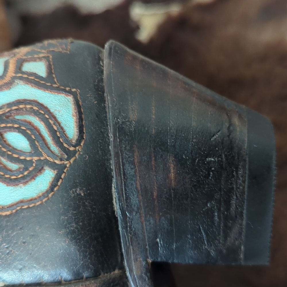 CORRAL R2482 Espresso brown & turquoise inlay crosses & roses cowgirl boots sz 7 - Picture 14 of 16
